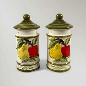 Vintage 3D Raised Fruit Porcelain Ceramic Set Salt & Pepper Shakers Japan